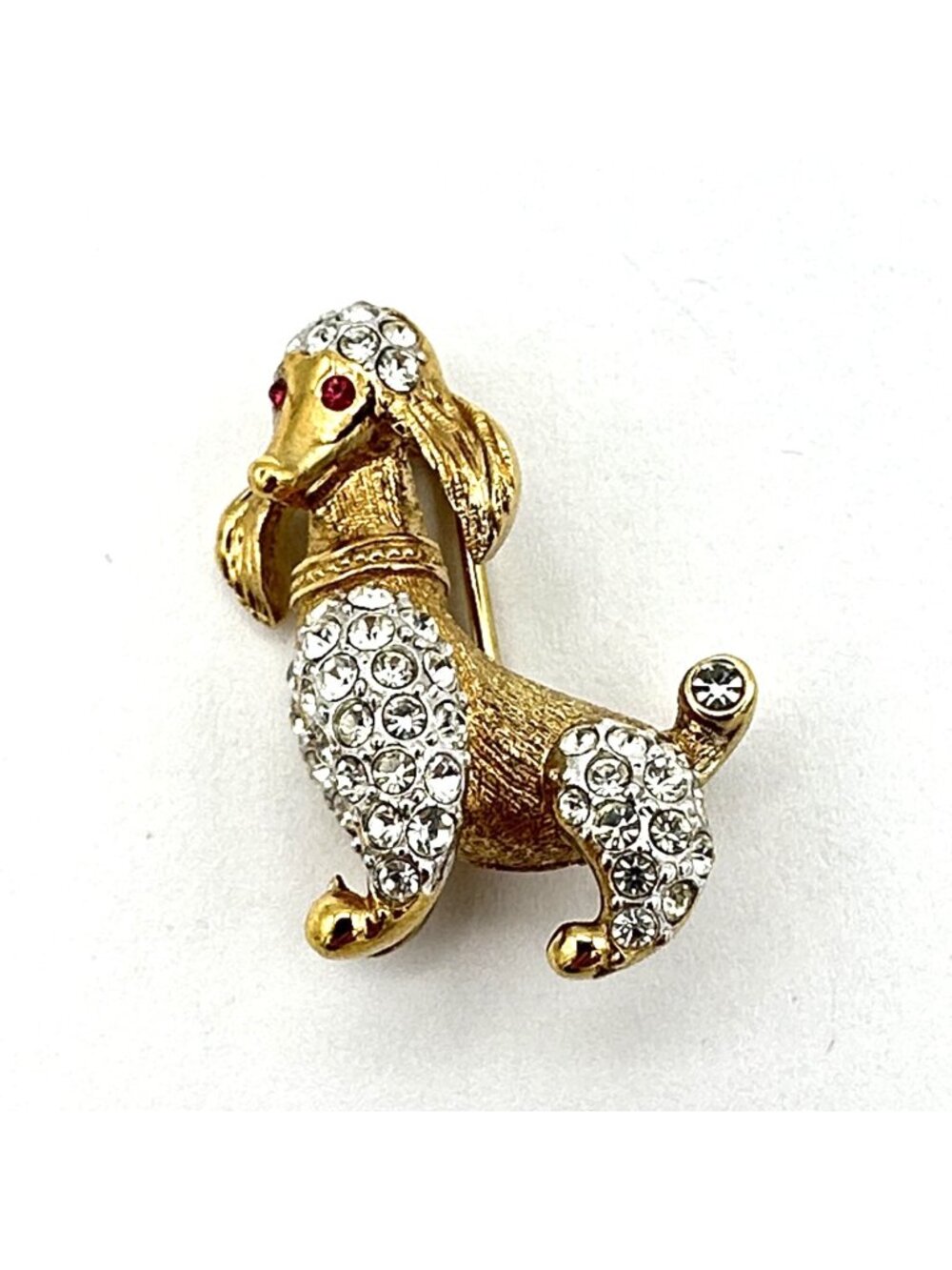ATTWOOD & SAWYER poodle brooch - gold-plate dog pin Swarovski crystal rhinestone